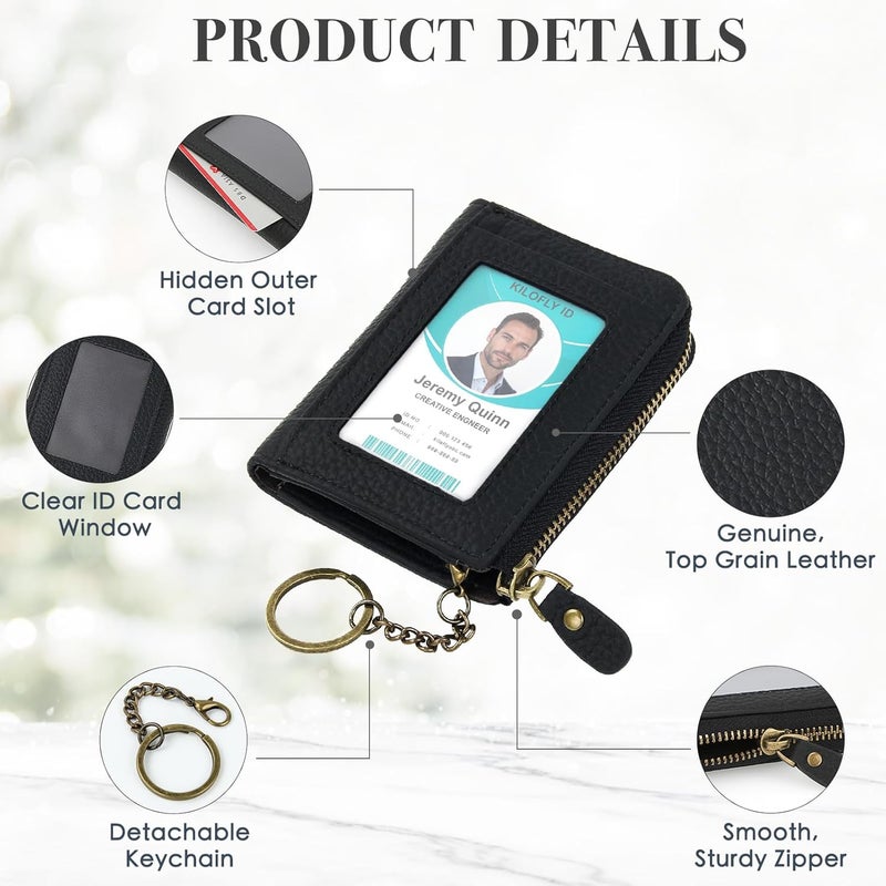 kilofly Genuine Leather Card Slot ID Holder Wallet + Keychain Cable Organizer - Image 3